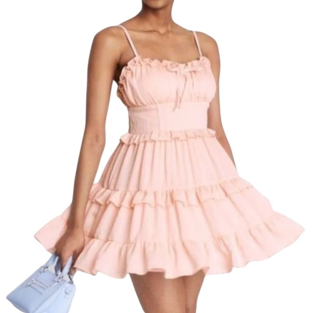 Wild Fable Romantic Coquette Tiered Ruffle Mini Dress Pink Smocked Womens Large